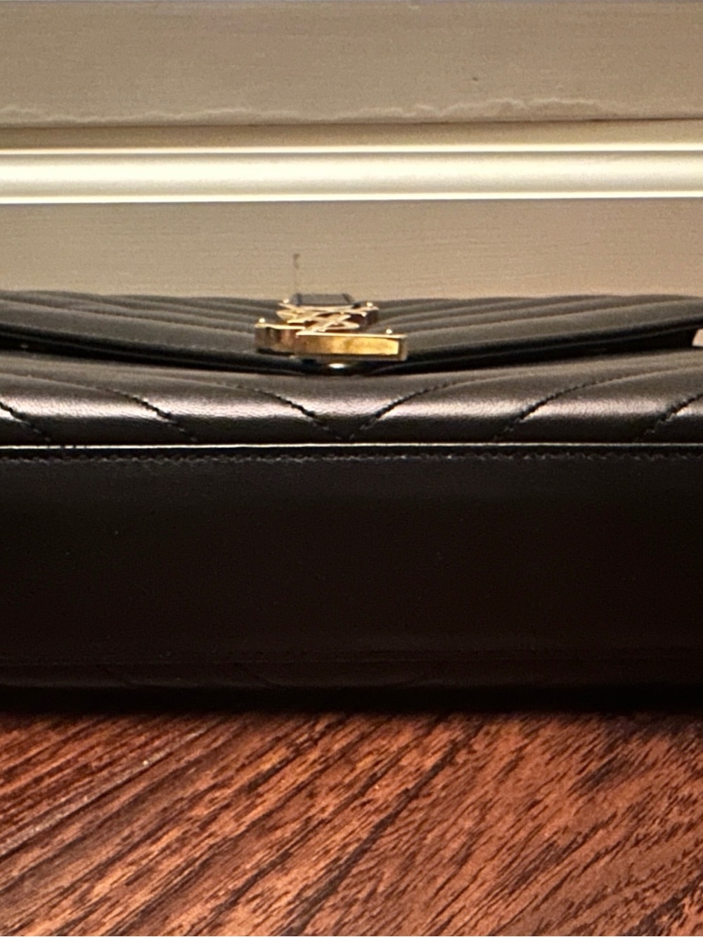 Saint Laurent Black Quilted Chevron Leather Shoulder Bag with Gold Hardware - Picture 9 of 9